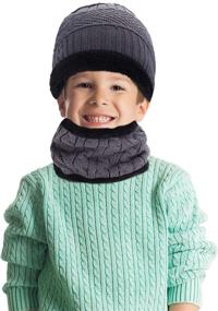 img 3 attached to 4-Piece Ski Warm Set: Winter Hat, Scarf, Warmer Gloves & Outdoor Earmuffs – Grey, for Adults & Kids