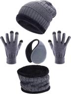 4-piece ski warm set: winter hat, scarf, warmer gloves & outdoor earmuffs – grey, for adults & kids логотип