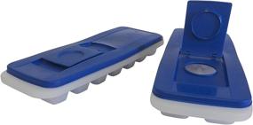 img 1 attached to 🧊 2-Pack No-Spill Ice Cube Tray with Removable Cover, Blue - Easy Release, Stackable, Compact, Odorless, BPA-Free Ice Molding Trays for Whiskey, Cold Drinks, Cocktails, and Juice