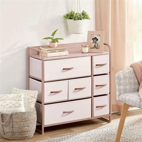 img 3 attached to 🌸 mDesign Dresser Storage Organizer - Large Standing Unit for Bedroom, Office, Entryway, Living Room, and Closet - 7 Removable Fabric Drawers - Pink/Rose Gold