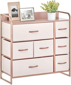 img 4 attached to 🌸 mDesign Dresser Storage Organizer - Large Standing Unit for Bedroom, Office, Entryway, Living Room, and Closet - 7 Removable Fabric Drawers - Pink/Rose Gold