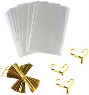 100pcs clear treat bags 4x6 cellophane bags for party favors with 100 pcs 4'' metallic twist ties - ideal for wedding, kids birthday, candy, popcorn, gift, bakery, cookies (100 pcs 4 by 6 inch) logo