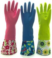 🧤 pack of 3 medium latex cleaning gloves - waterproof, reusable, long cuff, 16 inches - ideal for kitchen and household cleaning logo