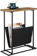 🔥 mygift 21-inch modern narrow living room end table with solid burnt wood tabletop, black metal frame, bedroom nightstand side table with magazine holder sling logo