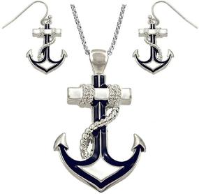 img 2 attached to ⚓ Набор украшений DianaL Boutique из серебристого металла с якорной подвеской и цепочкой длиной 24 дюйма: стильное ожерелье и серьги в комплекте