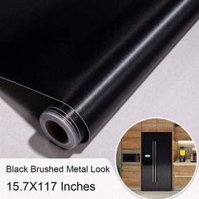 img 2 attached to 🔥 Refrigerator Dishwasher Stove Oven Appliances Kitchen Contact Paper - Black Brushed Metal Stainless Steel Look Self-Adhesive Vinyl Wallpaper for Cabinets Furniture Countertop - 15.7x117 Inches