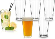 🍺 set of 6 classic premium 16oz pint glasses - highball cocktail mixing glass for cold beverages, soda, water - ideal for bar, restaurant, pub use logo