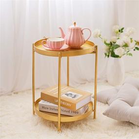 img 1 attached to 🌟 Sankell Gold End Table: Stylish 2-Tier Round Metal Side Table with Removable Tray - Perfect Small Accent Table/Nightstand for Living Rooms, Bedrooms, and Outdoor Spaces