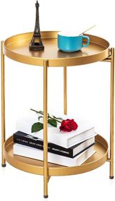 img 4 attached to 🌟 Sankell Gold End Table: Stylish 2-Tier Round Metal Side Table with Removable Tray - Perfect Small Accent Table/Nightstand for Living Rooms, Bedrooms, and Outdoor Spaces