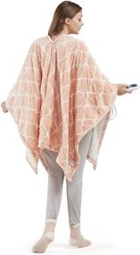 img 1 attached to 🔌 Comfort Spaces Plush to Sherpa Electric Blanket Shoulder and Neck Wrap with Sock Set - Ultra Soft and Warm Fleece-Reversible Heated Poncho Throw, Ogee Blush - 50W x 64L