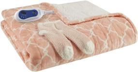 img 3 attached to 🔌 Comfort Spaces Plush to Sherpa Electric Blanket Shoulder and Neck Wrap with Sock Set - Ultra Soft and Warm Fleece-Reversible Heated Poncho Throw, Ogee Blush - 50W x 64L