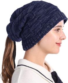 img 4 attached to Tutuko Winter Knitted Ponytail Beanie