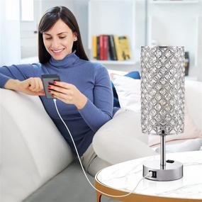 img 2 attached to 🌙 17'' Crystal Touch Control Table Lamp with Dual USB Port & Outlet, 3 Way Dimmable Sliver Bedroom Lamp, Cute Bedside Light for Kid Room Living Room Nightstand (Bulb Included)