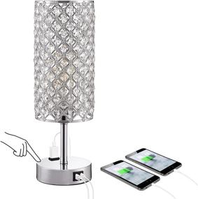 img 4 attached to 🌙 17'' Crystal Touch Control Table Lamp with Dual USB Port & Outlet, 3 Way Dimmable Sliver Bedroom Lamp, Cute Bedside Light for Kid Room Living Room Nightstand (Bulb Included)