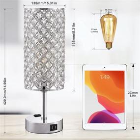 img 1 attached to 🌙 17'' Crystal Touch Control Table Lamp with Dual USB Port & Outlet, 3 Way Dimmable Sliver Bedroom Lamp, Cute Bedside Light for Kid Room Living Room Nightstand (Bulb Included)