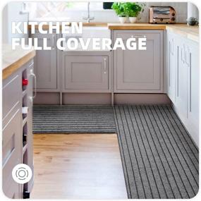 img 2 attached to 🏡 Durable Color & Geometry Kitchen Mat Set: Non-Skid, Washable, Absorbent Runner Rug for Floor, Grey, 17" x 29" + 17" x 39