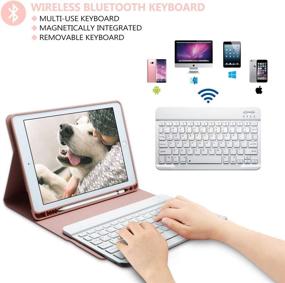 img 2 attached to 🔌 iPad Keyboard Case 9.7 - Wireless Detachable Keyboard, Multiple Angle Stand Honeycomb Cover with Pencil Holder - Compatible with iPad 2018 6th Gen, iPad Pro 9.7" 2017 5th Gen, iPad Air 2/Air