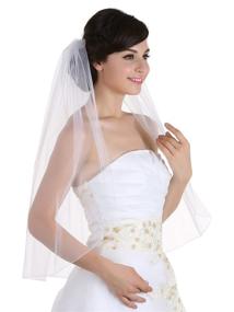 img 2 attached to 👰 Ivory Elbow Length Bridal Wedding Veil - Elegant 1T Pencil Edge, 30-inch Tier