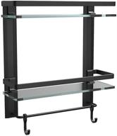 forious 2 tier glass bathroom shelf organizer: matte black wall mounted shelf with hooks, towel bar and aluminum frame - 15.2 by 5 inches logo