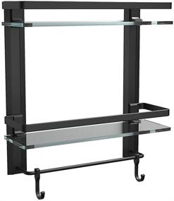 img 4 attached to Forious 2 Tier Glass Bathroom Shelf Organizer: Matte Black Wall Mounted Shelf with Hooks, Towel Bar and Aluminum Frame - 15.2 by 5 inches