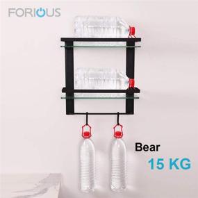 img 2 attached to Forious 2 Tier Glass Bathroom Shelf Organizer: Matte Black Wall Mounted Shelf with Hooks, Towel Bar and Aluminum Frame - 15.2 by 5 inches
