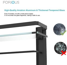 img 3 attached to Forious 2 Tier Glass Bathroom Shelf Organizer: Matte Black Wall Mounted Shelf with Hooks, Towel Bar and Aluminum Frame - 15.2 by 5 inches