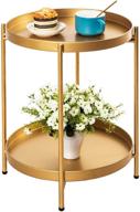 🪑 gold metal end table with removable tray - 2-tier round side table, small waterproof sofa table, folding coffee table for indoor or outdoor use (15”dx20”h) logo