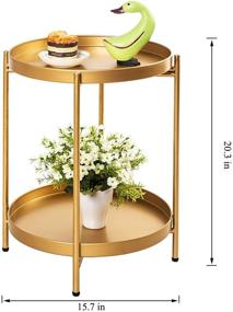 img 3 attached to 🪑 Gold Metal End Table with Removable Tray - 2-Tier Round Side Table, Small Waterproof Sofa Table, Folding Coffee Table for Indoor or Outdoor Use (15”Dx20”H)