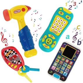 img 4 attached to 👶 Ultimate Pretend N Play Bundle: My First Baby Learning Music Smartphone Set with Car Key Remote, TV Control, Hammer, and Storage Bag