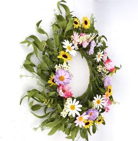 img 2 attached to 🌸 20-Inch Artificial Floral Wreath with Green Leaves, Berries, and Blooms for Spring and Summer Front Door, Wall, and Window Decor