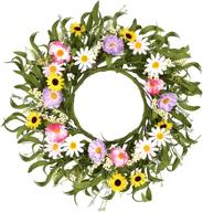 🌸 20-inch artificial floral wreath with green leaves, berries, and blooms for spring and summer front door, wall, and window decor логотип