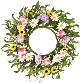 img 4 attached to 🌸 20-Inch Artificial Floral Wreath with Green Leaves, Berries, and Blooms for Spring and Summer Front Door, Wall, and Window Decor