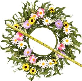 img 3 attached to 🌸 20-Inch Artificial Floral Wreath with Green Leaves, Berries, and Blooms for Spring and Summer Front Door, Wall, and Window Decor