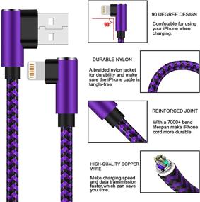 img 3 attached to 🔌 MFi Certified 10ft iPhone Charger 3 Pack - Extra Long Nylon Braided Lightning Cable with Right Angle Design for iPhone 12 11 Pro X XS XR 8 Plus 7 6 5 (Purple Black)
