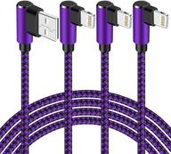 🔌 mfi certified 10ft iphone charger 3 pack - extra long nylon braided lightning cable with right angle design for iphone 12 11 pro x xs xr 8 plus 7 6 5 (purple black) logo
