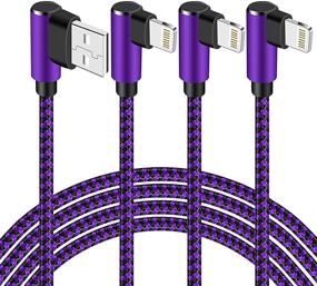 img 4 attached to 🔌 MFi Certified 10ft iPhone Charger 3 Pack - Extra Long Nylon Braided Lightning Cable with Right Angle Design for iPhone 12 11 Pro X XS XR 8 Plus 7 6 5 (Purple Black)