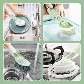 img 1 attached to 🧽 Enhanced Leakproof Hand-Held Dish Scrubber - Soap Dispenser Dish Wand Pot Brush Sink Brush Kitchen Cleaning Brush Kit, with 4 Versatile Replacement Brush Heads and 1 Tray