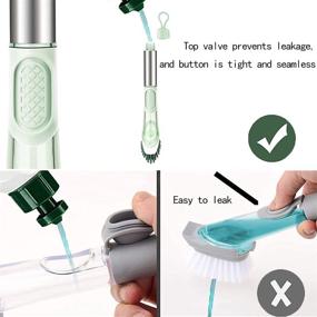 img 2 attached to 🧽 Enhanced Leakproof Hand-Held Dish Scrubber - Soap Dispenser Dish Wand Pot Brush Sink Brush Kitchen Cleaning Brush Kit, with 4 Versatile Replacement Brush Heads and 1 Tray