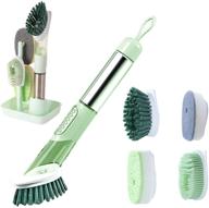 🧽 enhanced leakproof hand-held dish scrubber - soap dispenser dish wand pot brush sink brush kitchen cleaning brush kit, with 4 versatile replacement brush heads and 1 tray logo