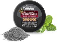💀 primal life organics dirty mouth tooth powder - activated charcoal teeth whitening with essential oils and bentonite clay. black peppermint flavor for whiter teeth, 1 month supply (60 uses, 0.25 oz) logo