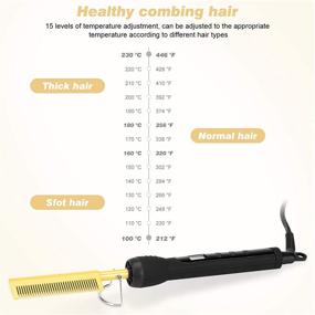 img 1 attached to Lxmtou Electric Hot Comb Hair Straightener: Effortless Pressing and Straightening with LCD Screen Temperature Control for Women Hair Wigs - Gold