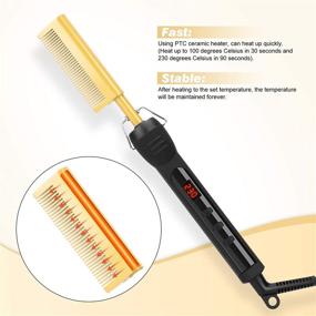 img 2 attached to Lxmtou Electric Hot Comb Hair Straightener: Effortless Pressing and Straightening with LCD Screen Temperature Control for Women Hair Wigs - Gold