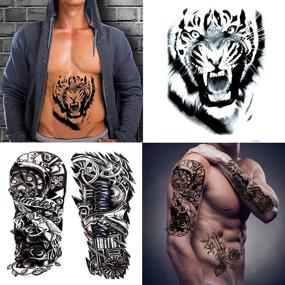 img 2 attached to 💀 Hotoyannia 62 Black Large Temporary Tattoo Stickers for Men and Women, Including 10 Realistic and Long-lasting Fake Tattoos