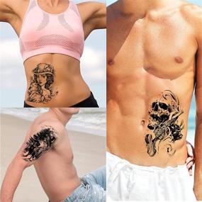 img 1 attached to 💀 Hotoyannia 62 Black Large Temporary Tattoo Stickers for Men and Women, Including 10 Realistic and Long-lasting Fake Tattoos