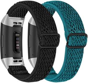 img 4 attached to 📱 OCEBEEC 2 Pack Elastic Bands for Fitbit Charge 4/Charge 3/ SE - Stretchy Nylon Replacement Wristbands (Black+Steel Blue)
