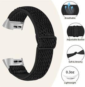img 2 attached to 📱 OCEBEEC 2 Pack Elastic Bands for Fitbit Charge 4/Charge 3/ SE - Stretchy Nylon Replacement Wristbands (Black+Steel Blue)