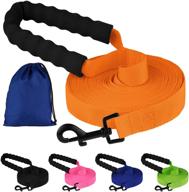 🐾 bronzedog long dog leash padded handle check cord nylon training lead heavy duty pet leashes for small, medium, and large dogs in black, orange, pink, green, and blue logo