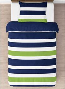 img 1 attached to 🛏️ Navy Blue Lime Green and White Stripe 4 Piece Teen Boys Twin Bedding Set Collection: Stylish and Vibrant Bedding for Trendy Teens