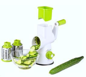 img 3 attached to 🧀 Round Vegetable Mandoline Slicer with Rotary Cheese Grater - Features 3 Cylinder Stainless Steel Blades, 100% Dishwasher Safe and Offers Super Strong Grip