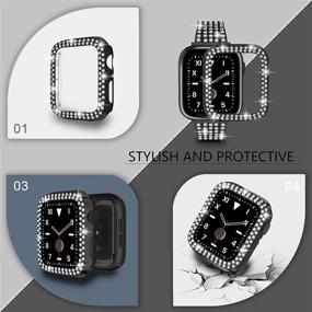 img 1 attached to QVLANG Bling Series Apple Watch Band with Diamond Rhinestone Case - Stainless Steel Metal Bracelet Strap for iWatch Series 6/5/4/3/2/1/SE (38mm/40mm/42mm/44mm) - Women's Fashion